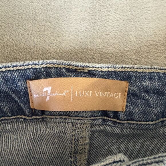 7 For All Mankind Luxe Vintage Ultra High Rise 26 Slim Kick Distressed Button - Picture 9 of 16